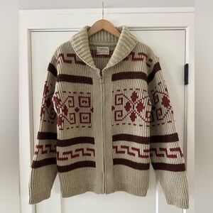 Vtg 60s 70s PENDLETON BIG LEBOWSKI DUDE 100% Wool Sweater Zip Up Cardigan Sz S